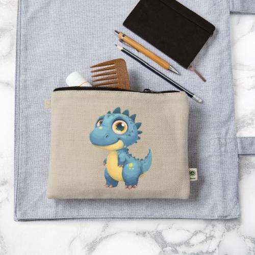 Smiling Blue and Yellow Baby Dinosaur - Hemp Carry All Pouch