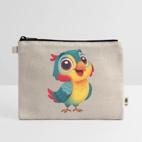 Bright Cartoon Parrot with Joyful Expression - Hemp Carry All Pouch