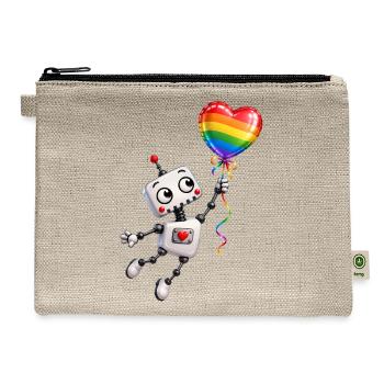 Cheerful robot with a rainbow balloon - Hemp Carry All Pouch - natural - Front