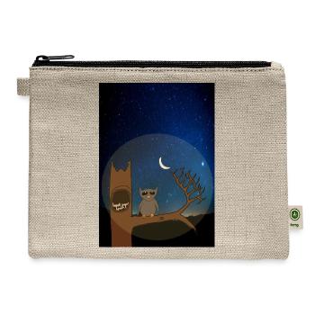 Owl in dead tree with chicks at night - Hemp Carry All Pouch - natural - Front