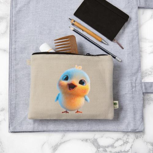 Colorful Cartoon Baby Bird in Orange and Blue - Hemp Carry All Pouch