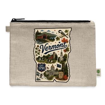 Vermont Green Mountain State Vintage Sticker - Hemp Carry All Pouch - natural - Front