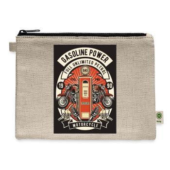 Gasoline Power Vintage Motorcycle Emblem - Hemp Carry All Pouch - natural - Front