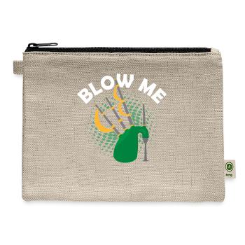 Blow Me Bagpiper Scotsman Bagpipe - Hemp Carry All Pouch - natural - Front