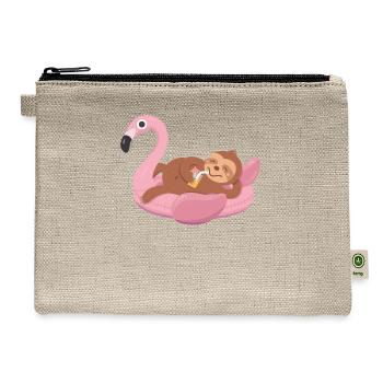 Chilling Sloth on Flamingo Float - Hemp Carry All Pouch - natural - Front