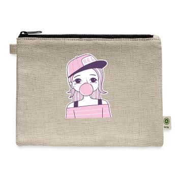 Girl Blowing Pink Bubble Gum - Hemp Carry All Pouch - natural - Front