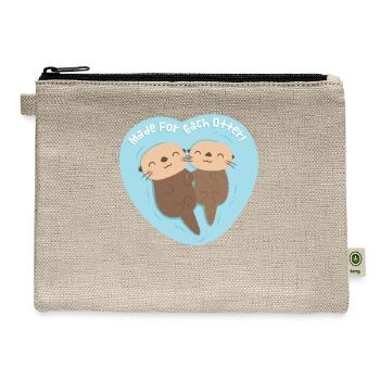 Cute Sea Otter Couple Made For Each Otter Pun - Hemp Carry All Pouch - natural - Front