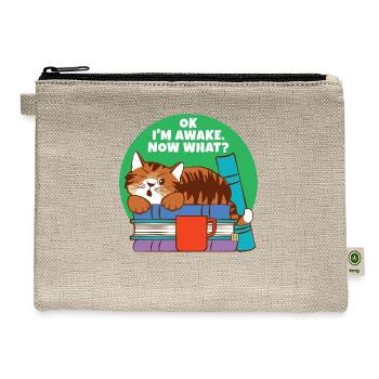 I m Awake Now What Grouchy Sleeping Cat - Hemp Carry All Pouch - natural - Front