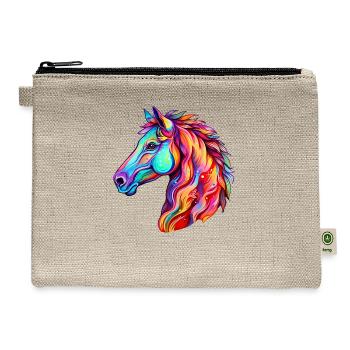 Psychedelic Horse Head Gallop Equine Equestrian - Hemp Carry All Pouch - natural - Front
