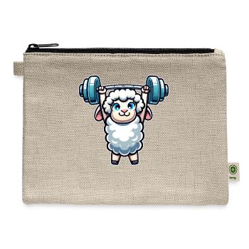Sheep Lamb Weightlifter Barbell Fitness Workout - Hemp Carry All Pouch - natural - Front