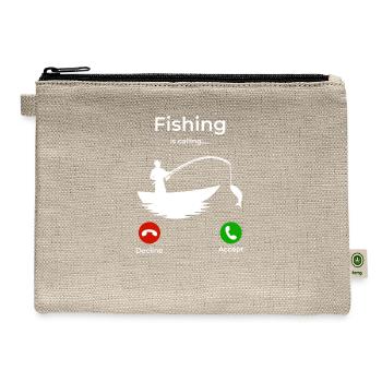 Fishing Is Calling Humor Phone Screen Funny - Hemp Carry All Pouch - natural - Front