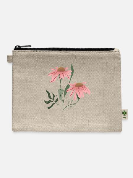 Pink Petal Coneflower Flowers - Hemp Carry All Pouch - natural