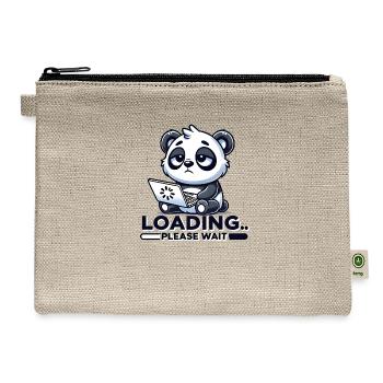 Tired Panda with Laptop – Funny Exhausted Cartoon - Hemp Carry All Pouch - natural - Front