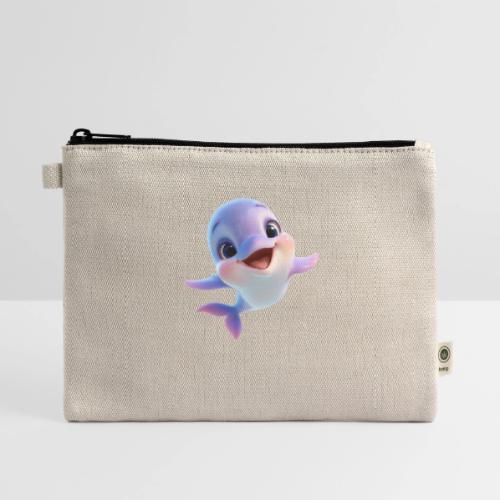 Purple-White Smiling Baby Dolphin - Hemp Carry All Pouch