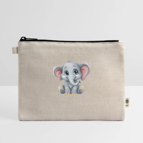 Sweet Cartoon Baby Elephant with Big Eyes - Hemp Carry All Pouch