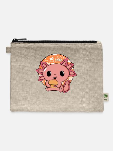 Axolotl Pet Cute Eating Burger And Drinks - Hemp Carry All Pouch - natural