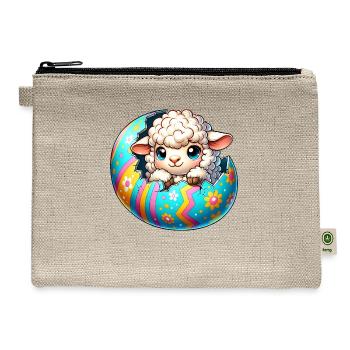 Colorful Lamb Hatching from Easter Egg Cartoon - Hemp Carry All Pouch - natural - Front