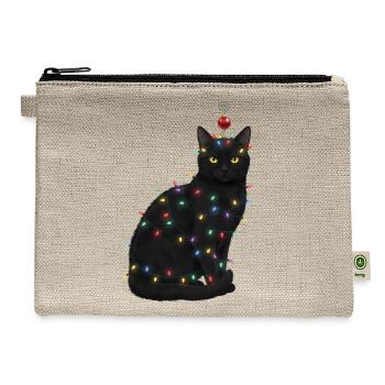 Christmas Lights Cat - Hemp Carry All Pouch - natural - Front