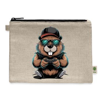  Cool Gamer Beaver With Cap And Sunglasses Gaming - Hemp Carry All Pouch - natural - Front