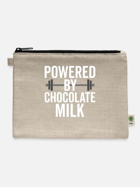 Powered By Chocolate Milk Funny Gym - Hemp Carry All Pouch - natural