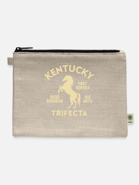 Kentucky Trifecta Fast Horses Big Hats Good - Hemp Carry All Pouch - natural