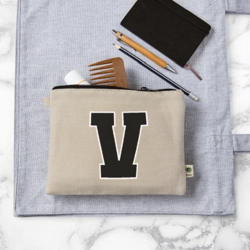 Varsity Letter V Athletic Alphabet Graphic - Hemp Carry All Pouch