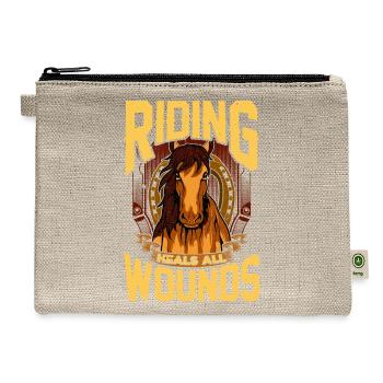 Riding Heals All Wounds Equestrian Horseriding - Hemp Carry All Pouch - natural - Front