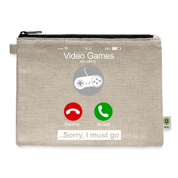 Video Games Are Calling Phone Screen Funny Video - Hemp Carry All Pouch - natural - Front