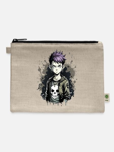 Punk Skull Warrior - Hemp Carry All Pouch - natural