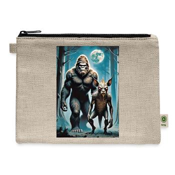 Bigfoot and chupacabra forest walkers full moon  - Hemp Carry All Pouch - natural - Front
