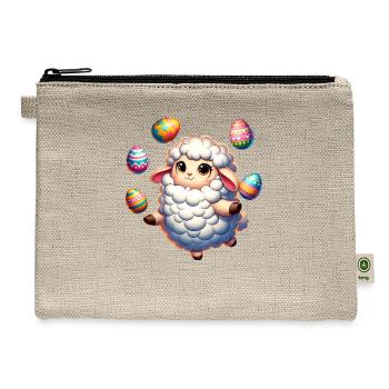 Colorful Easter Egg Juggling Lamb Cartoon - Hemp Carry All Pouch - natural - Front