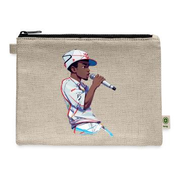 Black Rapper Holding a Microphone - Hemp Carry All Pouch - natural - Front