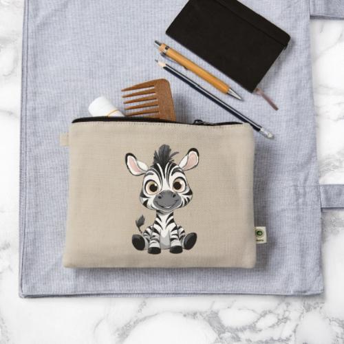 Adorable Cartoon Baby Zebra with Innocent Eyes - Hemp Carry All Pouch