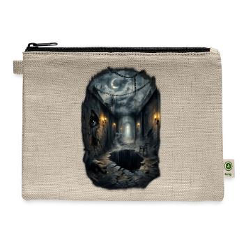 Dark Haunted fantasy Corridor with Moonlit Sky - Hemp Carry All Pouch - natural - Front