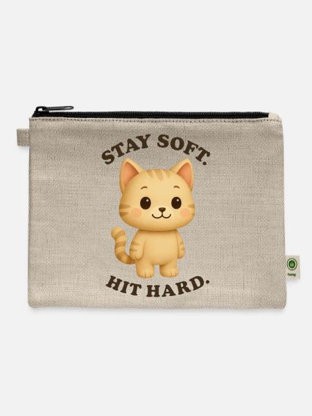 Cute Cream Cat - Hemp Carry All Pouch - natural