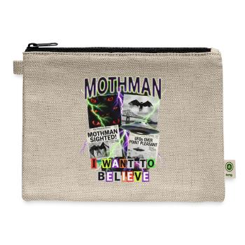 Mothman I Want to Believe – Cryptid UFO Paranormal - Hemp Carry All Pouch - natural - Front