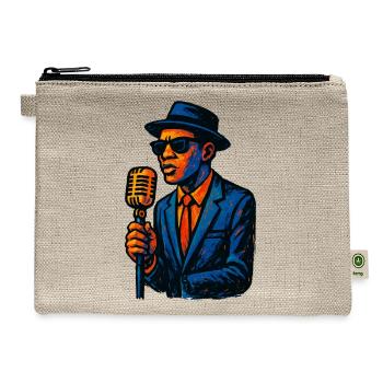 Retro Jazz Singer With Vintage Microphone Art - Hemp Carry All Pouch - natural - Front
