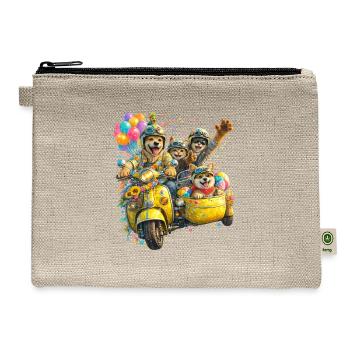 Puptastic Parade on Yellow Scooter - Hemp Carry All Pouch - natural - Front