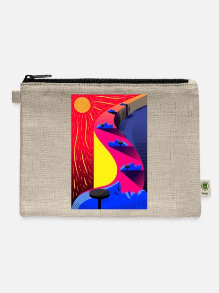 Neon Spiral Sunset Path - Hemp Carry All Pouch - natural