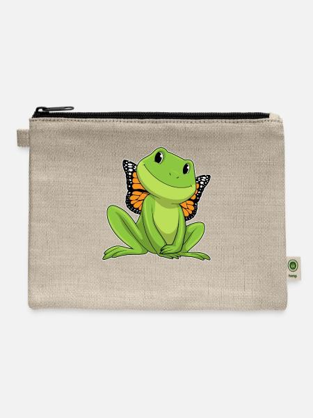 Frog With Butterfly - Hemp Carry All Pouch - natural