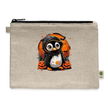 Witchcraft Penguin Pumpkin Spider Web Bats Hallowe - Hemp Carry All Pouch - natural - Front