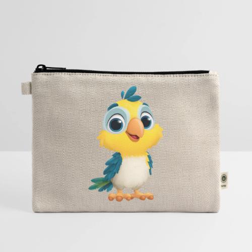 Playful Cartoon Parrot with Big Happy Eyes - Hemp Carry All Pouch