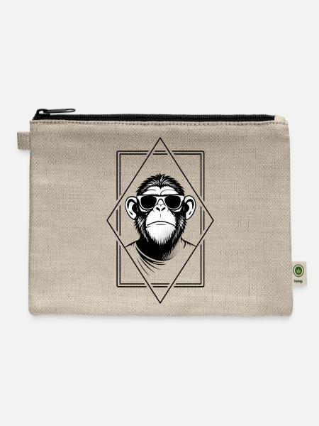 Retro-Chic Chimp Diamond – Geometry Meets Attitude - Hemp Carry All Pouch - natural