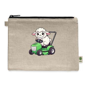 Funny sheep lawn mower farmer lamb grass - Hemp Carry All Pouch - natural - Front