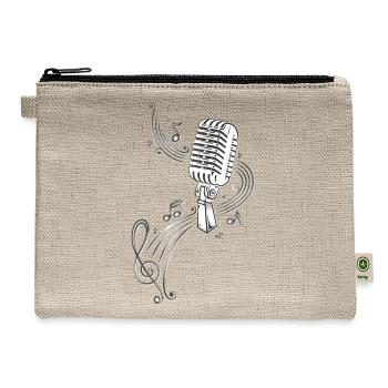 Microphone with Music Notes and Clef Musician - Hemp Carry All Pouch - natural - Front