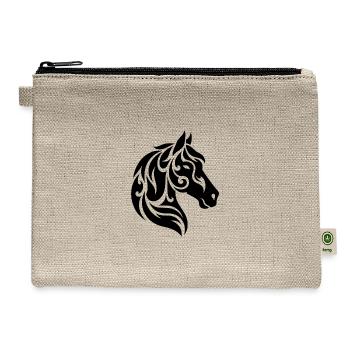 Tribal Horse Head Portrait Elegant Tattoo - Hemp Carry All Pouch - natural - Front