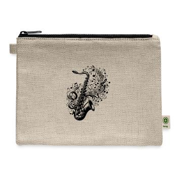 Saxophone With Floating Music Notes - Hemp Carry All Pouch - natural - Front