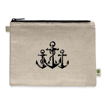 Three Anchors With Rope Rope Around The Iron - Hemp Carry All Pouch - natural - Front