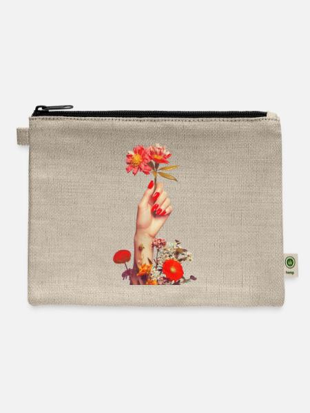 Retro Flowers - Hemp Carry All Pouch - natural