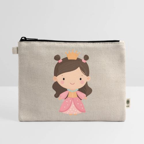 Cute Cartoon Little Princess Standing and Smiling - Hemp Carry All Pouch